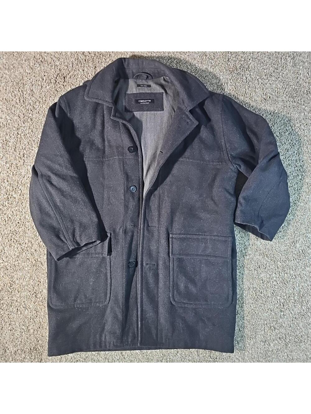 Claiborne Outerwear 100% Wool Pea Coat BUTTON NEEDS SEWING